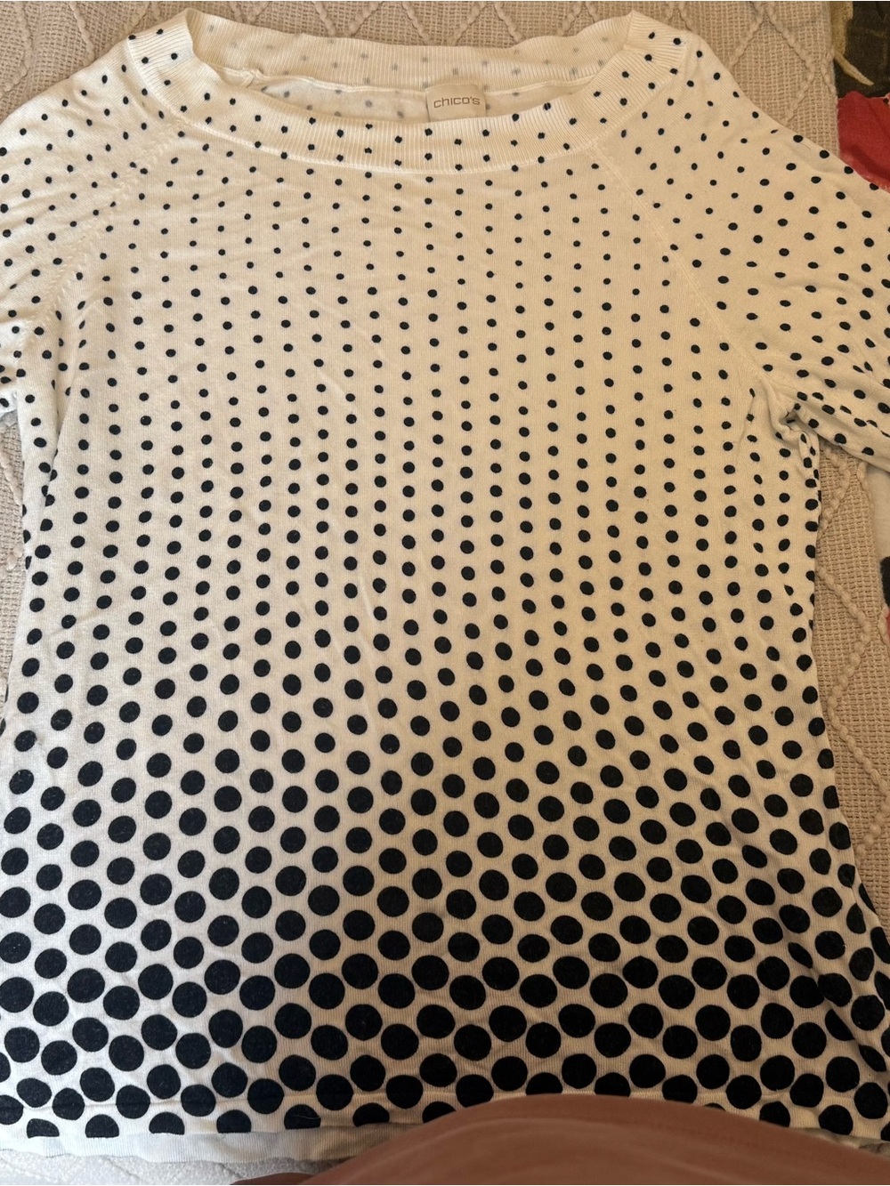 Chico's White Knit Top with Black Polka Dots